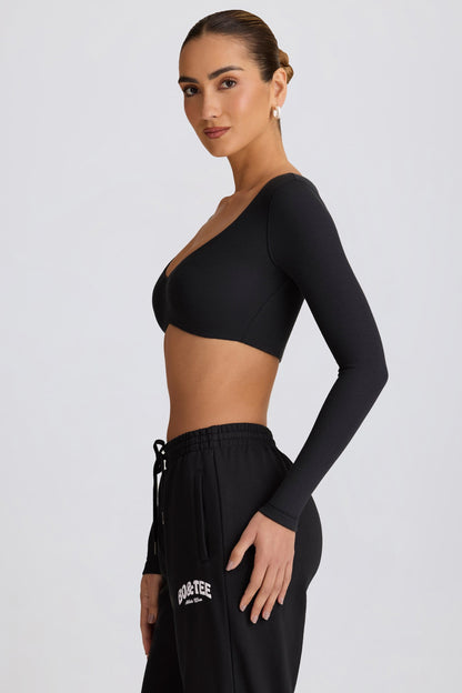 Ribbed Modal Long-Sleeve Crop Top in Black