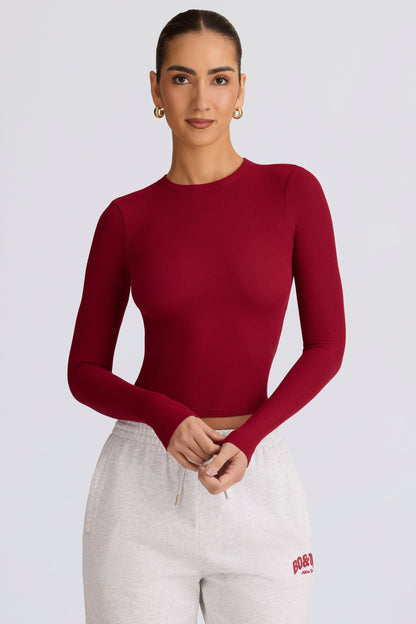 Ribbed Modal Long-Sleeve Top in Burgundy