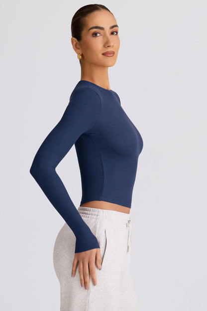 Ribbed Modal Long-Sleeve Top in Dark Navy