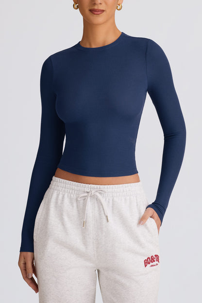 Ribbed Modal Long-Sleeve Top in Dark Navy