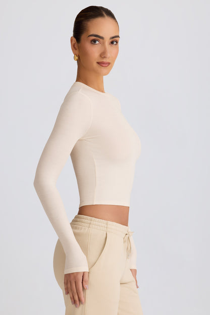 Ribbed Modal Long-Sleeve Top in Ecru
