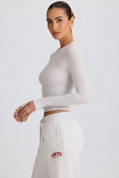 Ribbed Modal Long-Sleeve Top in Grey Marl