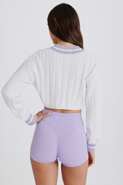 Cropped Knit Jumper in Lilac Ivory