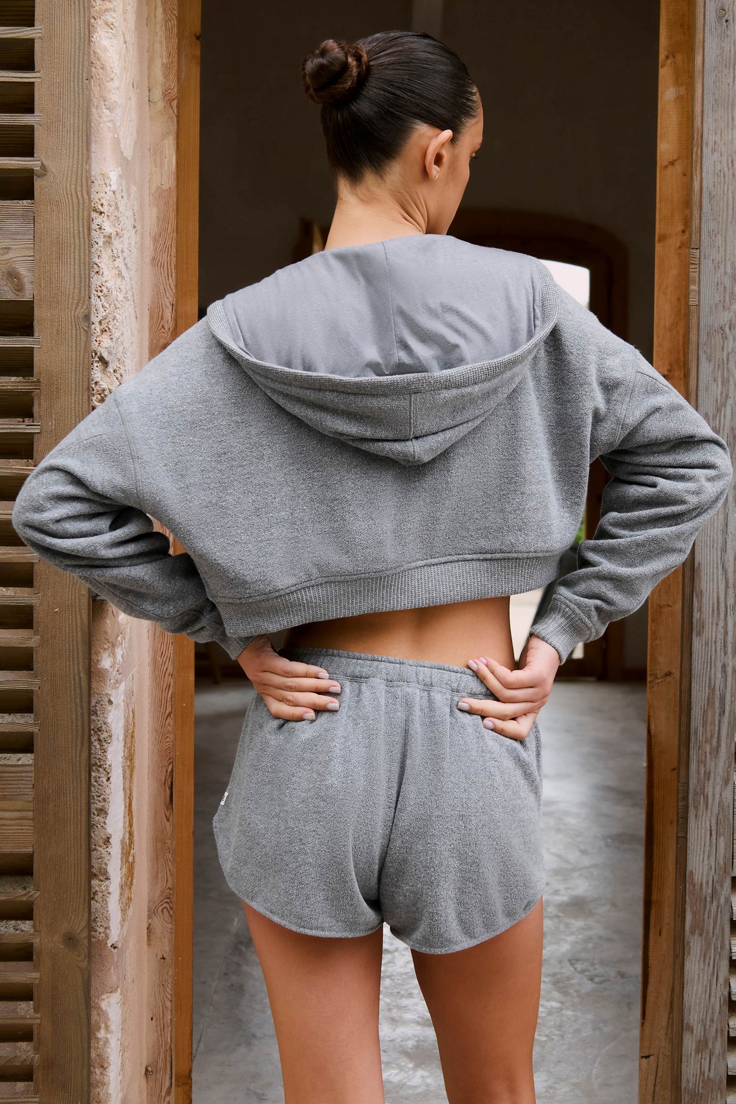 Cropped Zip-Up Hoodie in Dark Grey