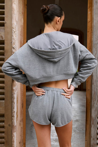 Cropped Zip-Up Hoodie in Dark Grey