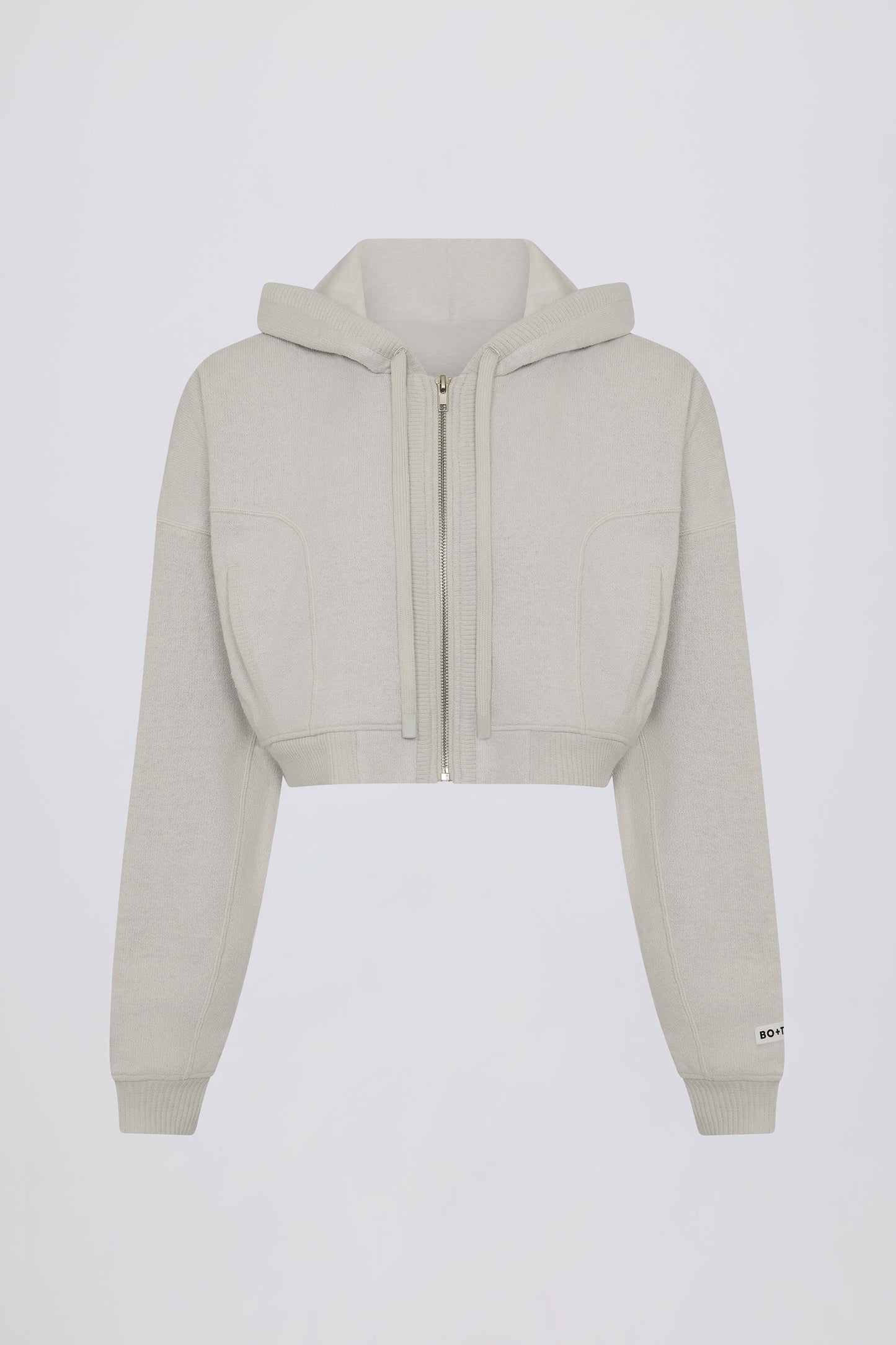 Cropped Zip-Up Hoodie in Light Grey