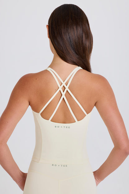 Cross-Back Longline Tank Top in Cream