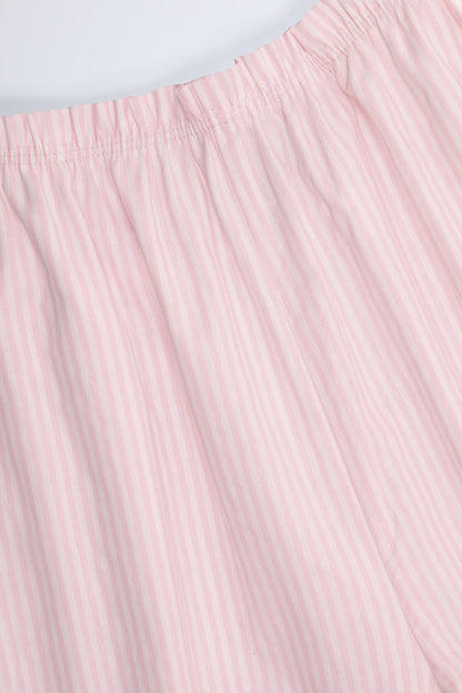 Wide-Leg Cotton-Poplin Trousers in Pink White Stripe