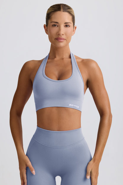 Define Luxe Halterneck Sports Bra in Blue Grey