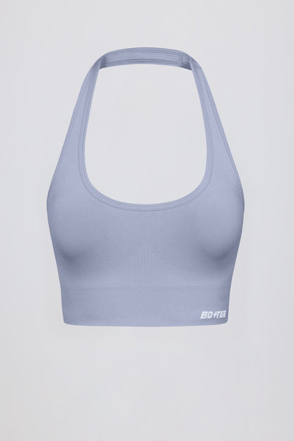 Define Luxe Halterneck Sports Bra in Blue Grey