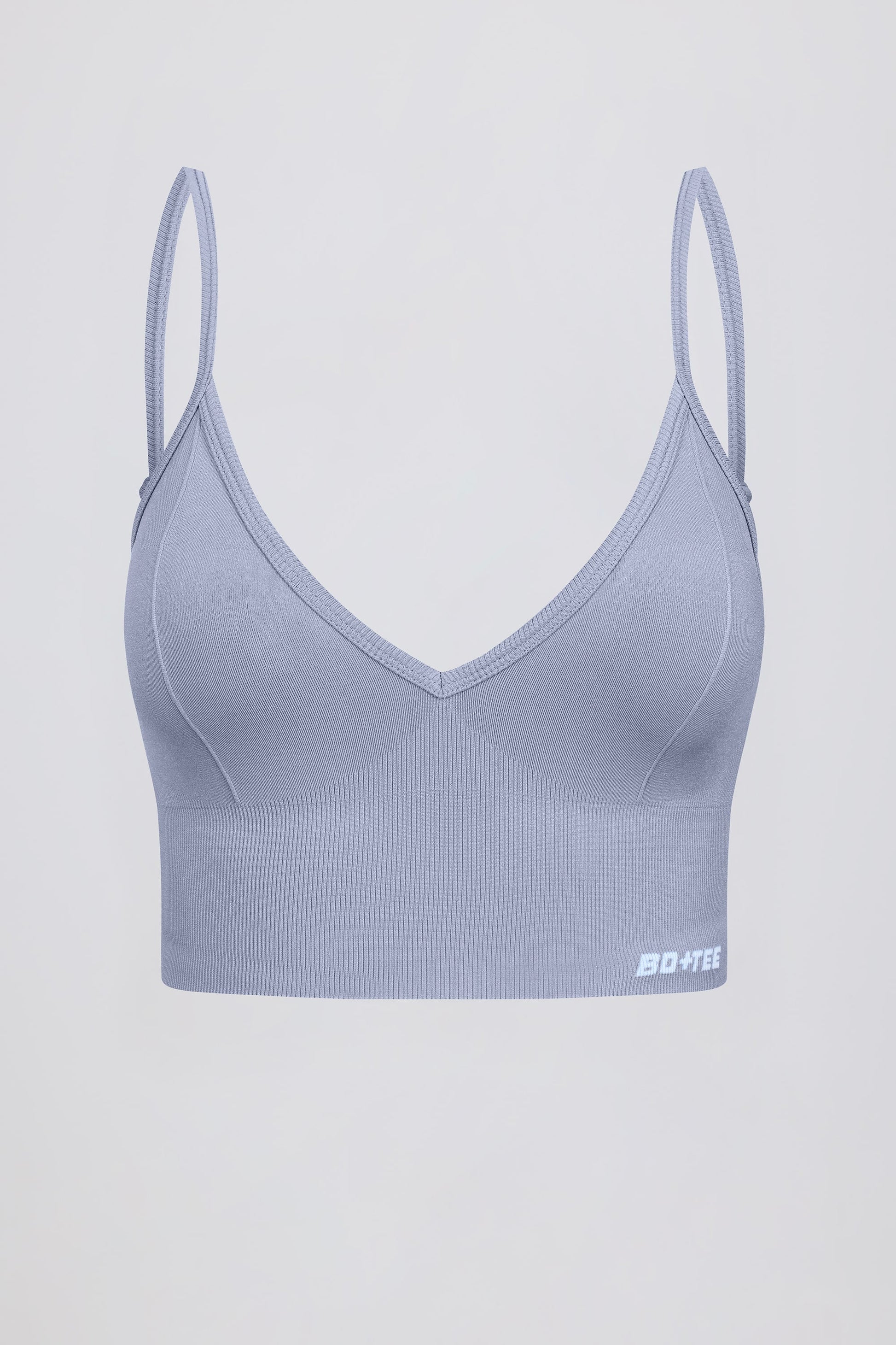 Define Luxe V-Neck Sports Bra in Blue Grey