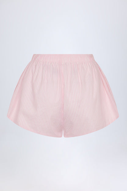 Tie-Front Cotton-Poplin Shorts in Pink White Stripe