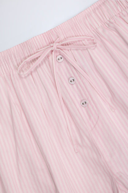 Tie-Front Cotton-Poplin Shorts in Pink White Stripe