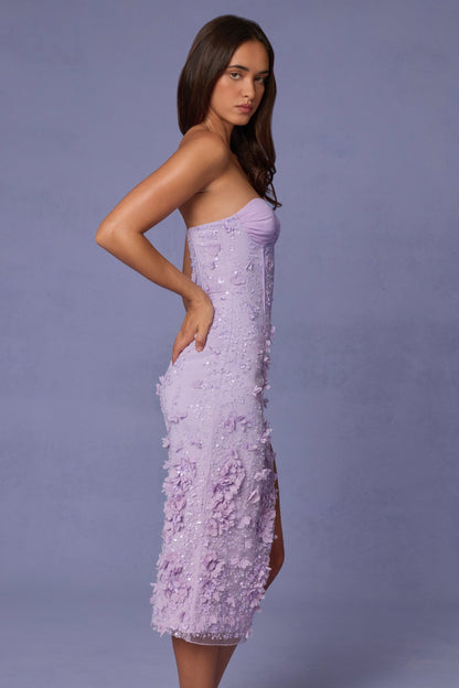 Lace-Up Corset Midaxi Dress with Split in Lilac