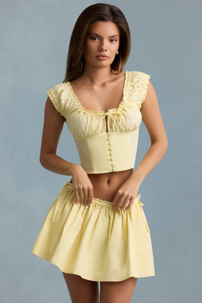 Ruched Cotton-Poplin Corset Top in Lemon Yellow