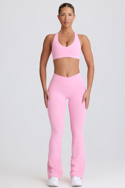 Soft Active Crossover Flared Trousers in Baby Pink