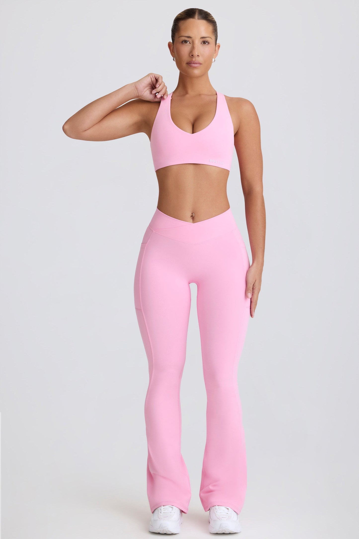 Soft Active Crossover Flared Trousers in Baby Pink