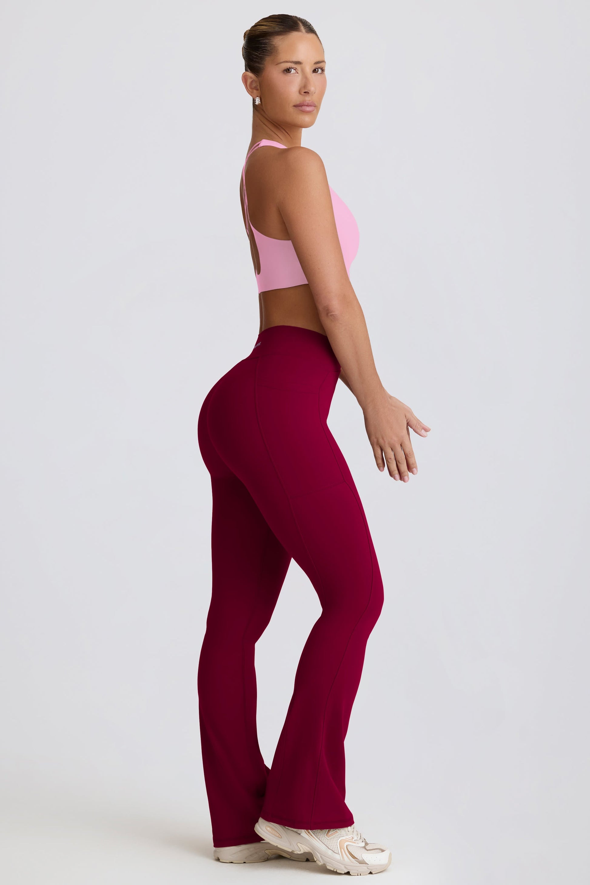 Soft Active Crossover Flared Trousers in Burgundy