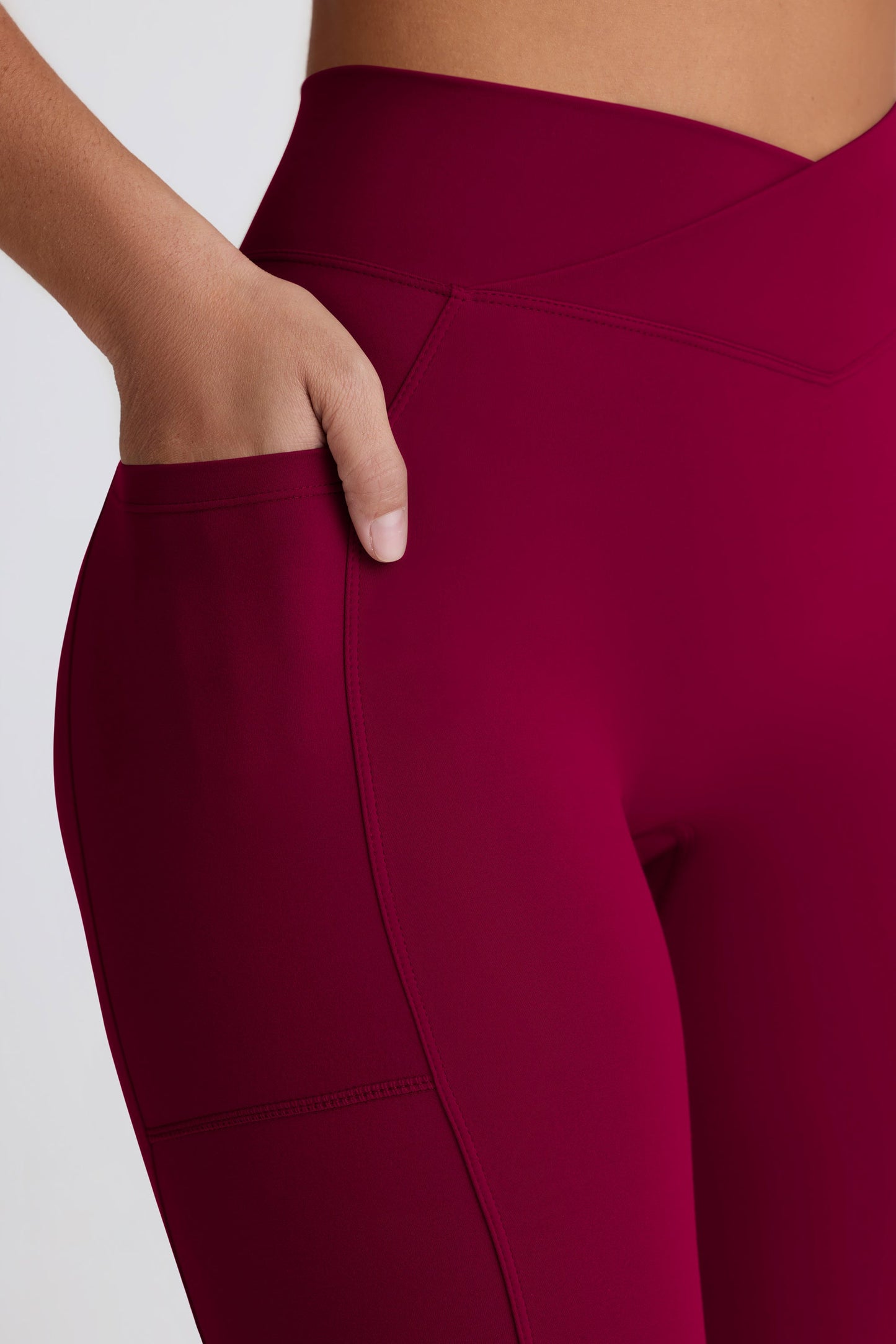 Soft Active Crossover Flared Trousers in Burgundy
