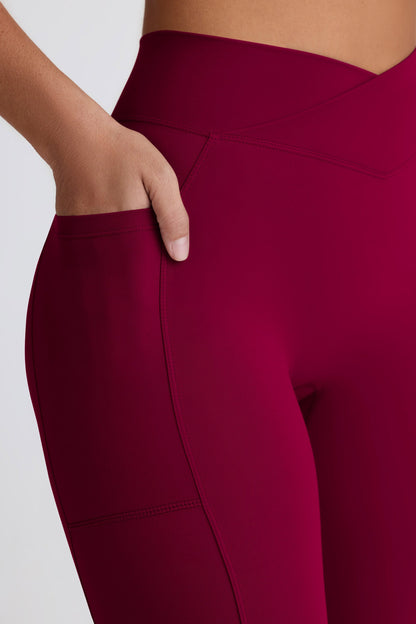 Soft Active Crossover Flared Trousers in Burgundy