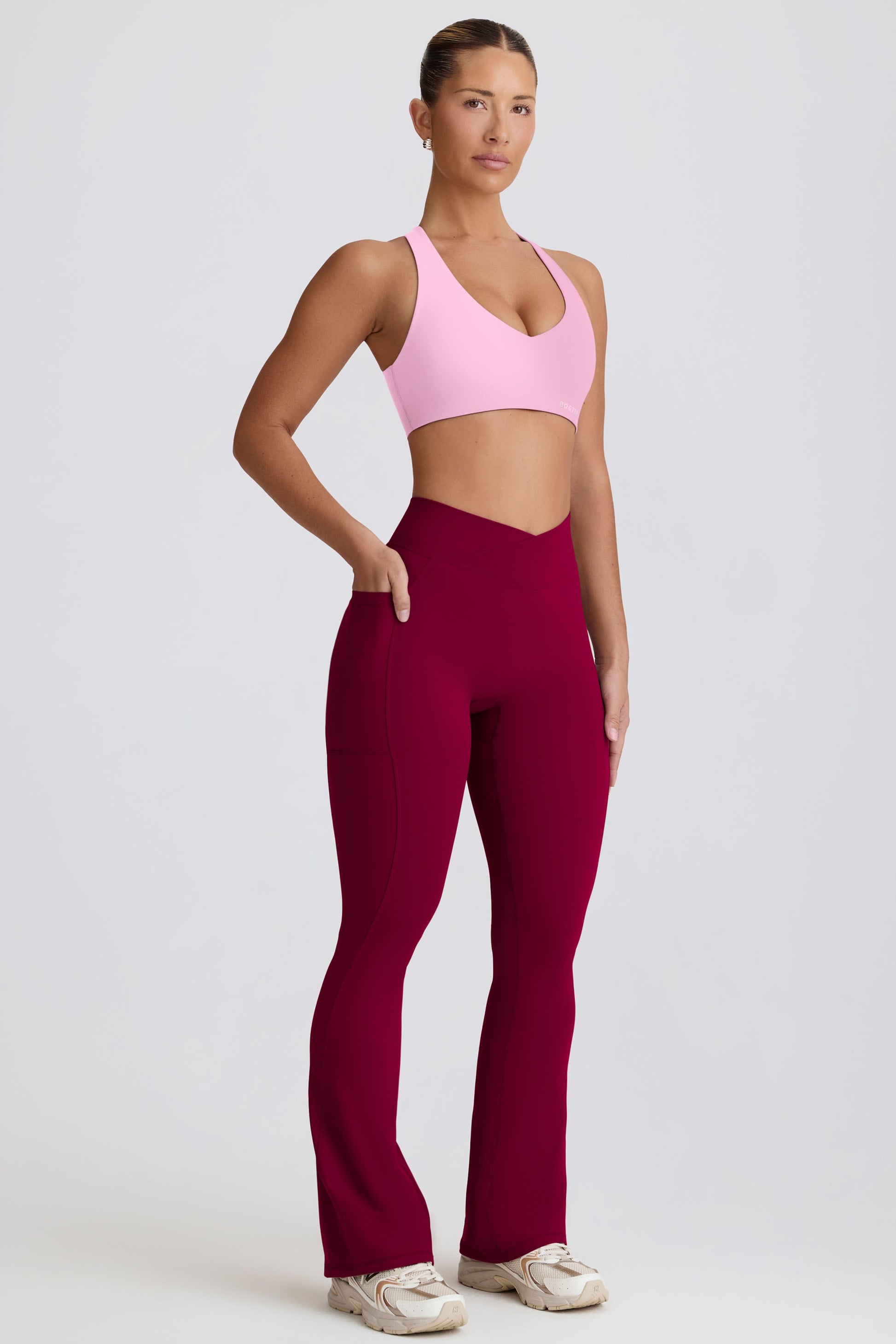 Soft Active Crossover Flared Trousers in Burgundy