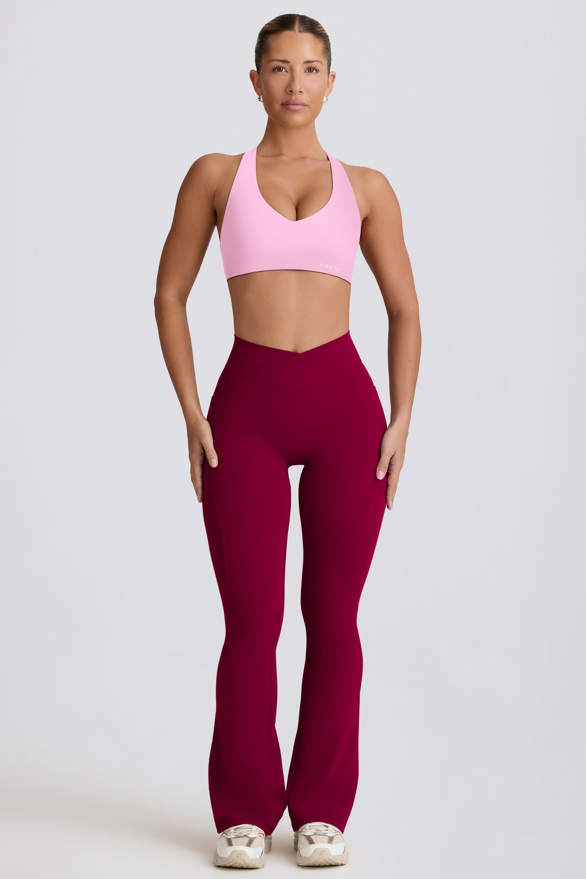 Soft Active Crossover Flared Trousers in Burgundy