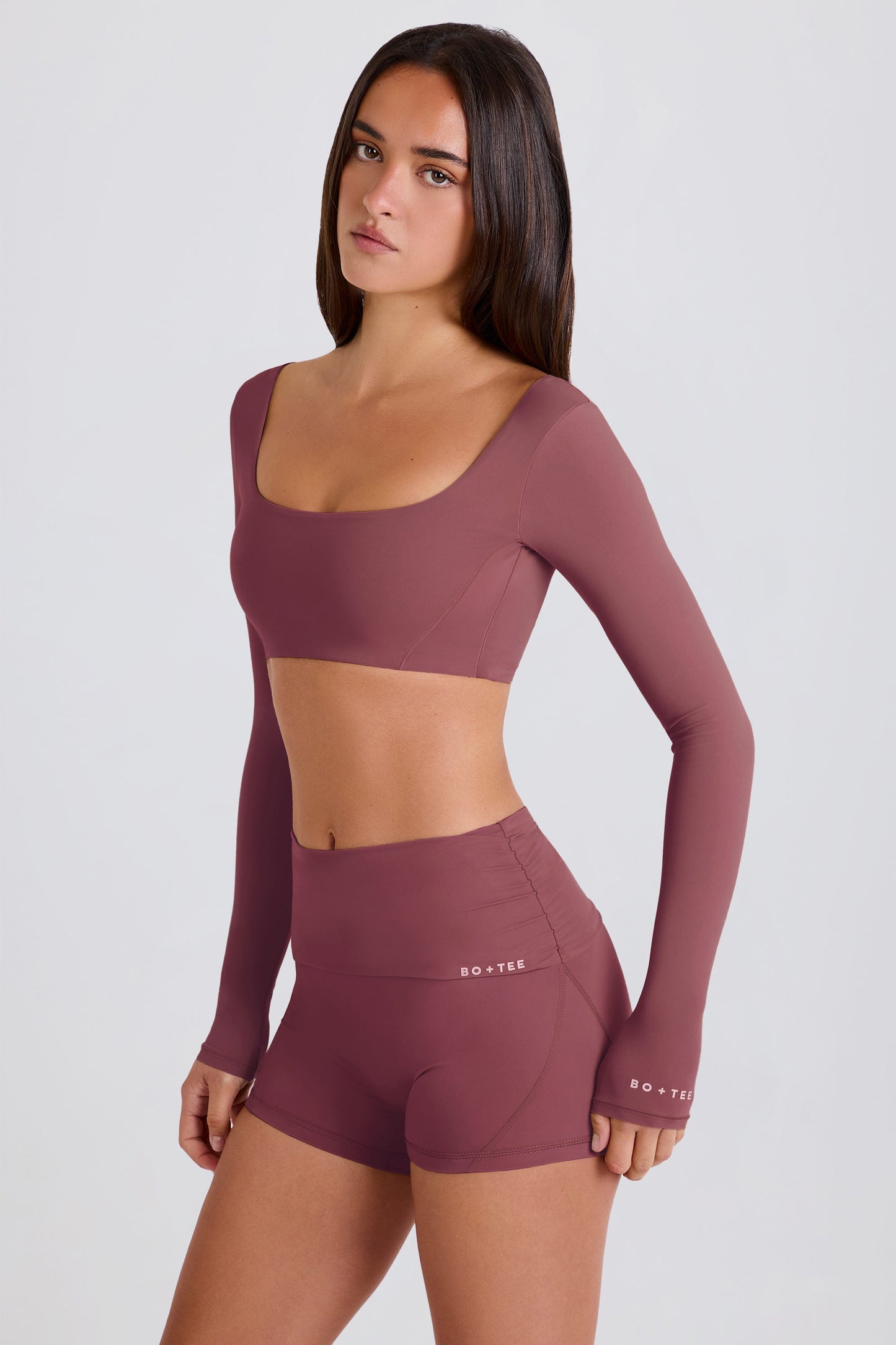 Foldover Mid-Rise Mini Shorts in Acai