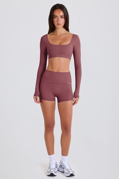 Foldover Mid-Rise Mini Shorts in Acai