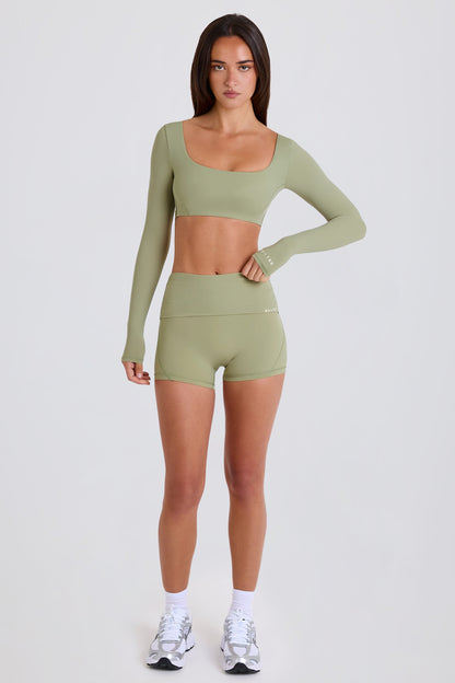Foldover Mid-Rise Mini Shorts in Matcha