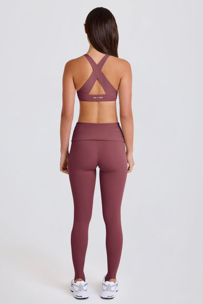 Foldover Mid-Rise Stirrup Leggings in Acai