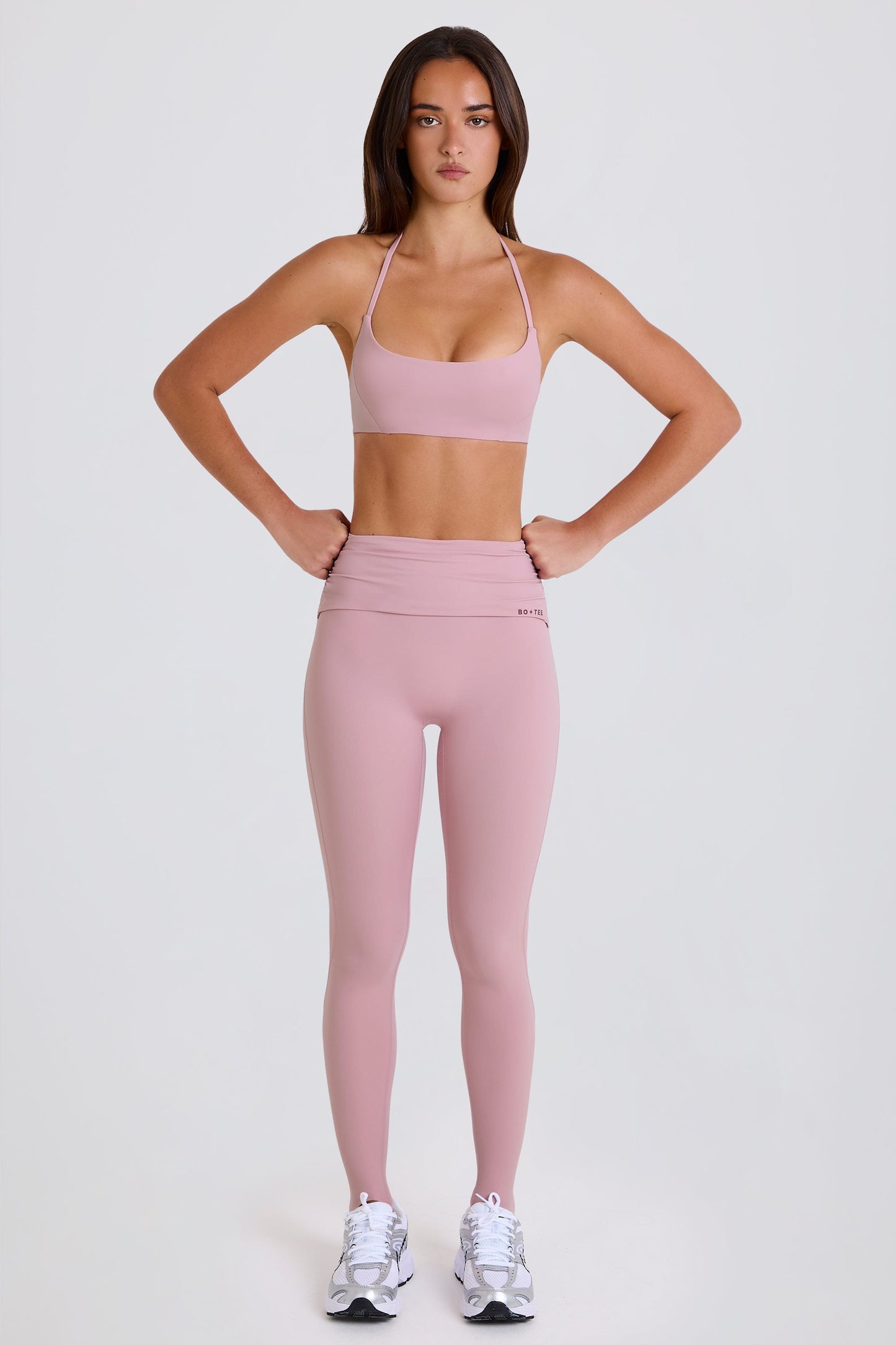 Foldover Mid-Rise Stirrup Leggings in Mauve