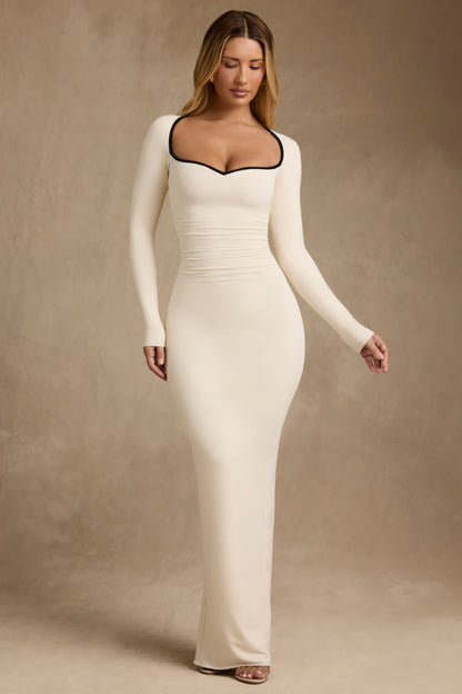 Modal Contrast-Trim Maxi Dress in Ivory