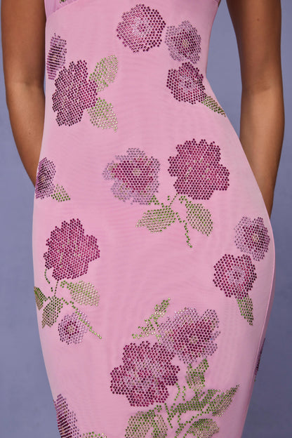 Sequin-Embellished Halterneck Maxi Dress in Soft Pink