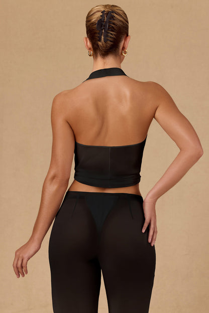 Tie-Front Halterneck Crop Top in Black