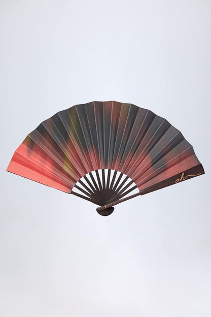 Folding Hand Fan in Red Blurred Print