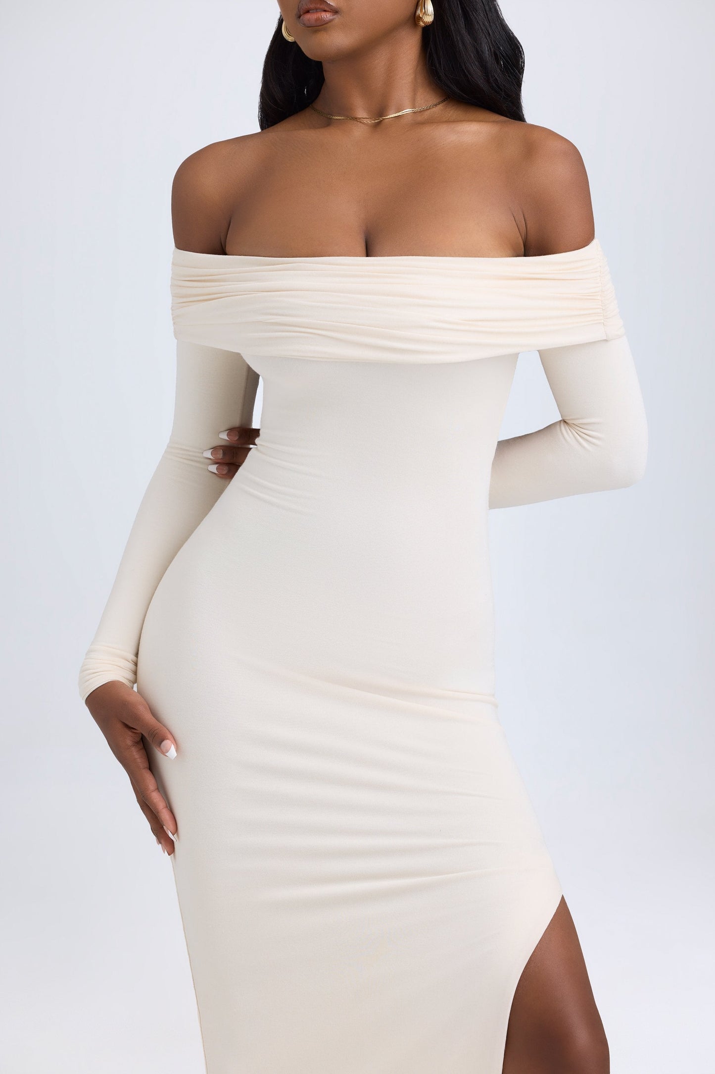 Modal Off-Shoulder Open-Back Maxi Dress in Ivory