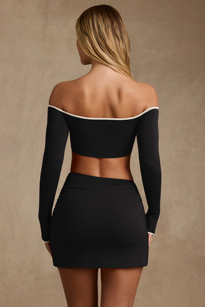 Modal Contrast-Trim Crop Top in Black