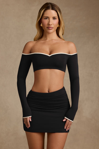 Modal Contrast-Trim Crop Top in Black