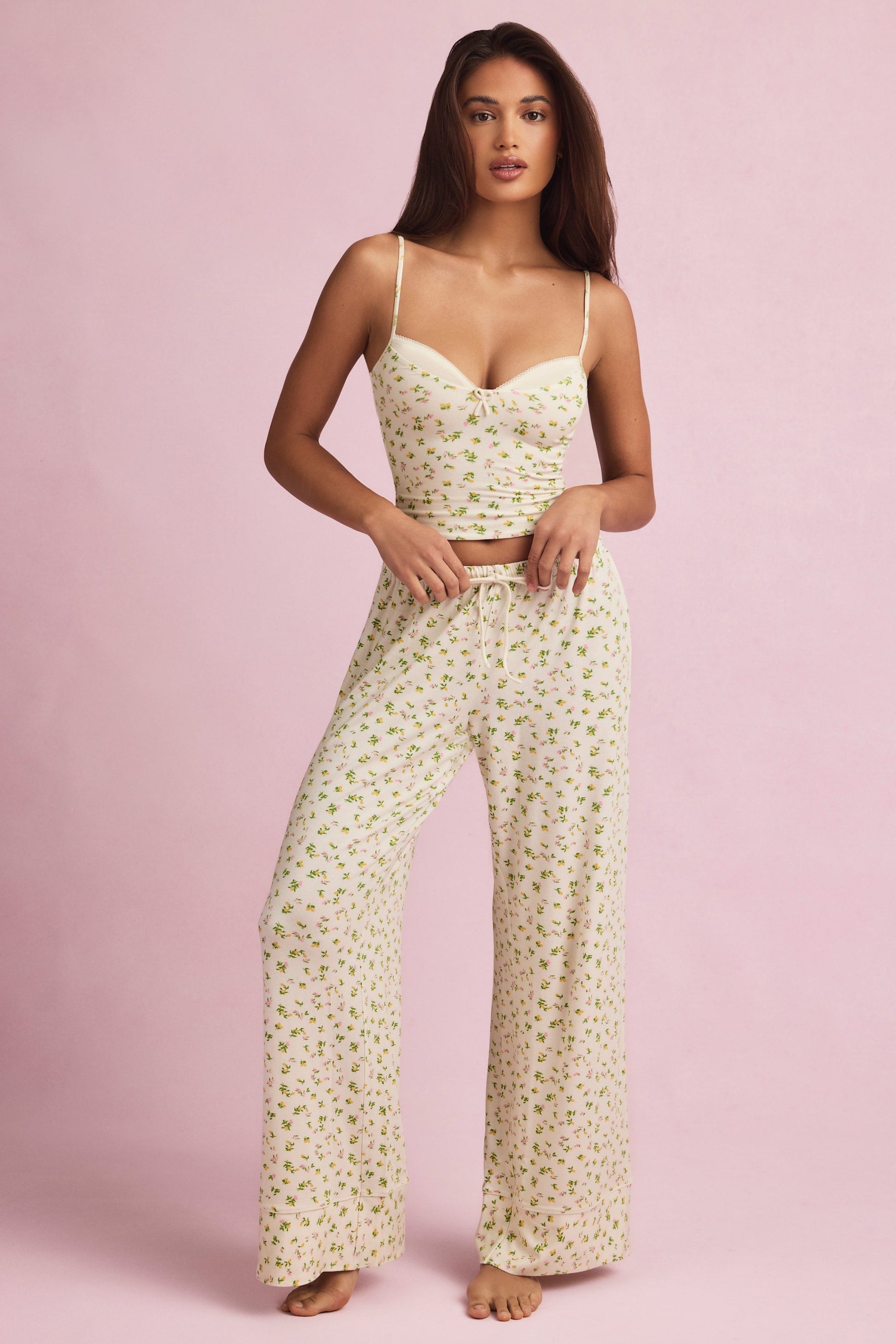 Modal Mid-Rise Pyjama Trousers in Lemon Print