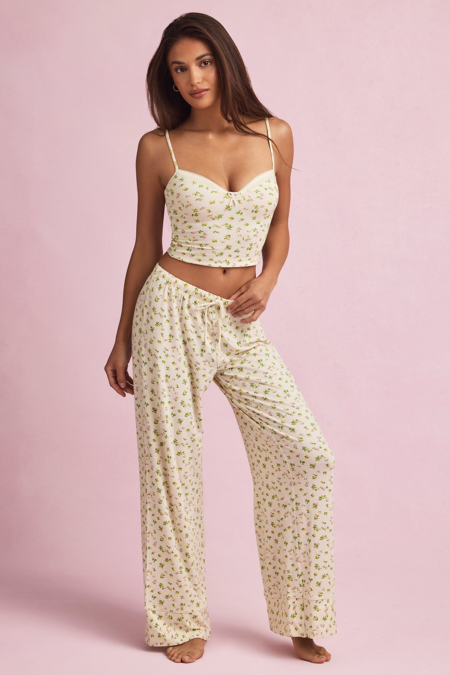 Modal Mid-Rise Pyjama Trousers in Lemon Print