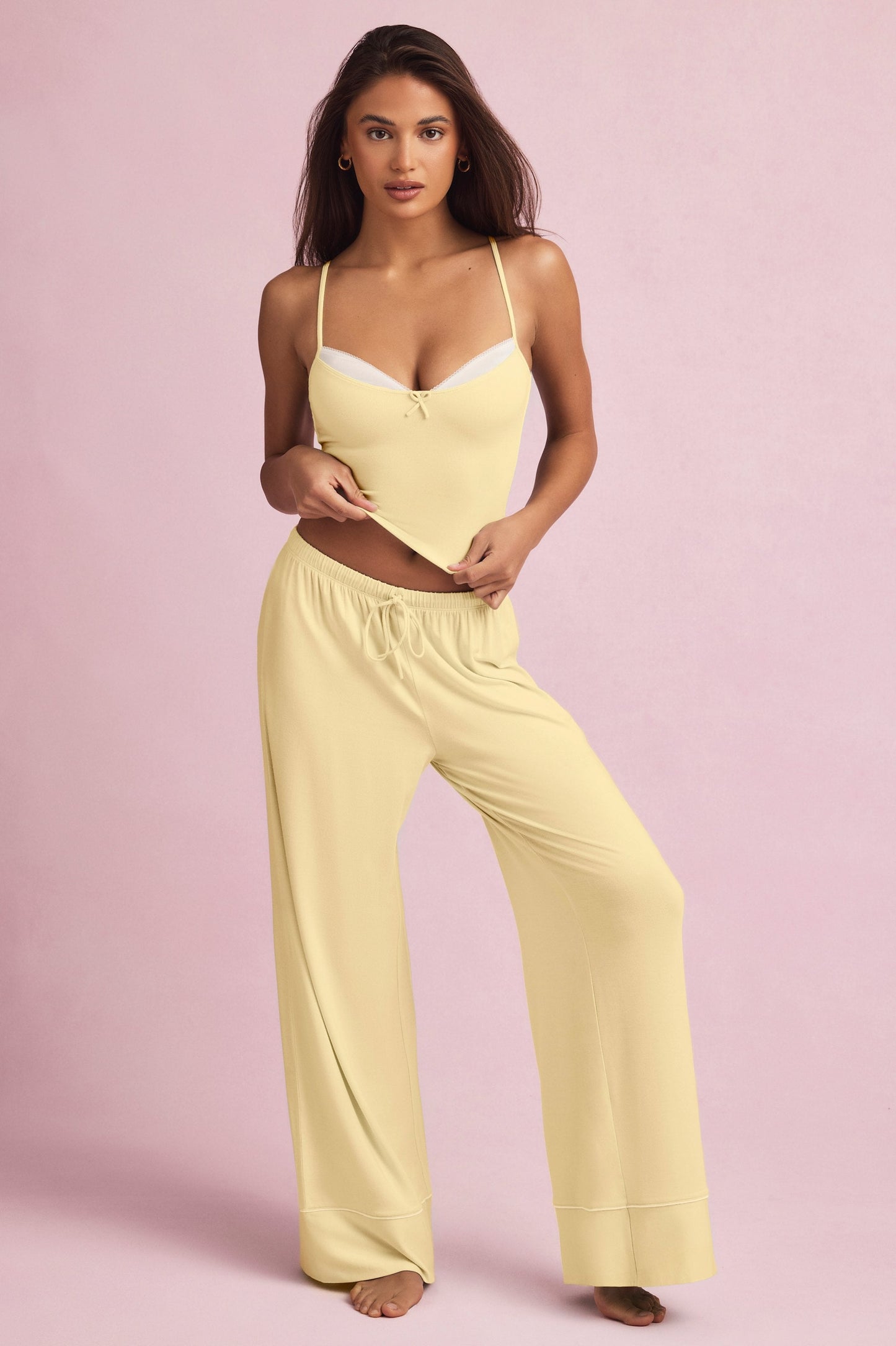 Modal Mid-Rise Pyjama Trousers in Pastel Yellow