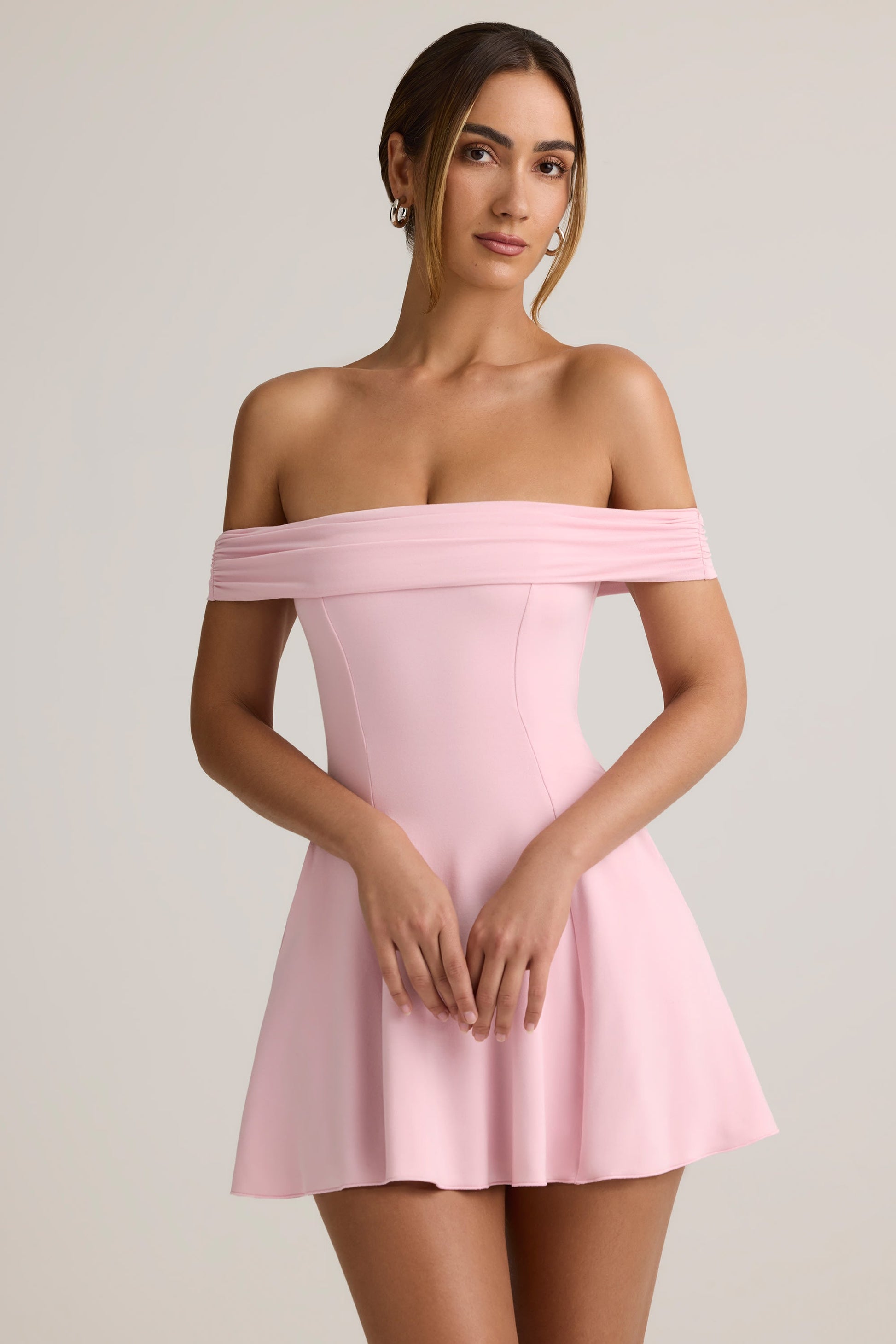 Modal Off-Shoulder A-Line Mini Dress in Baby Pink