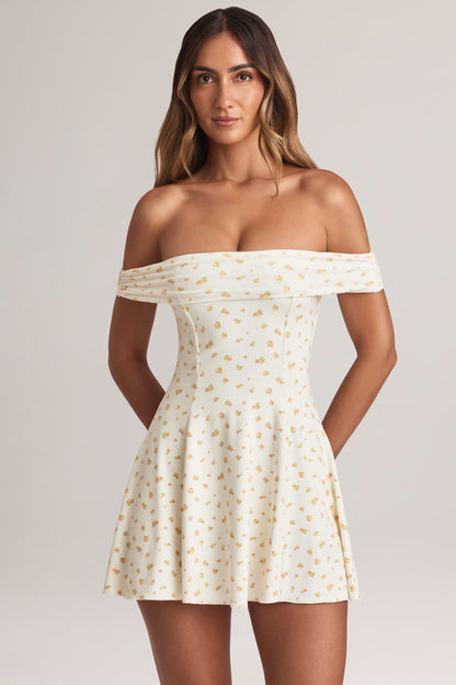 Modal Off-Shoulder A-Line Mini Dress in Floral Print
