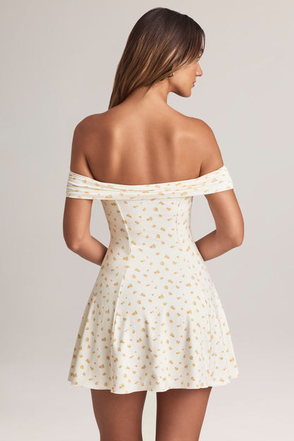 Modal Off-Shoulder A-Line Mini Dress in Floral Print