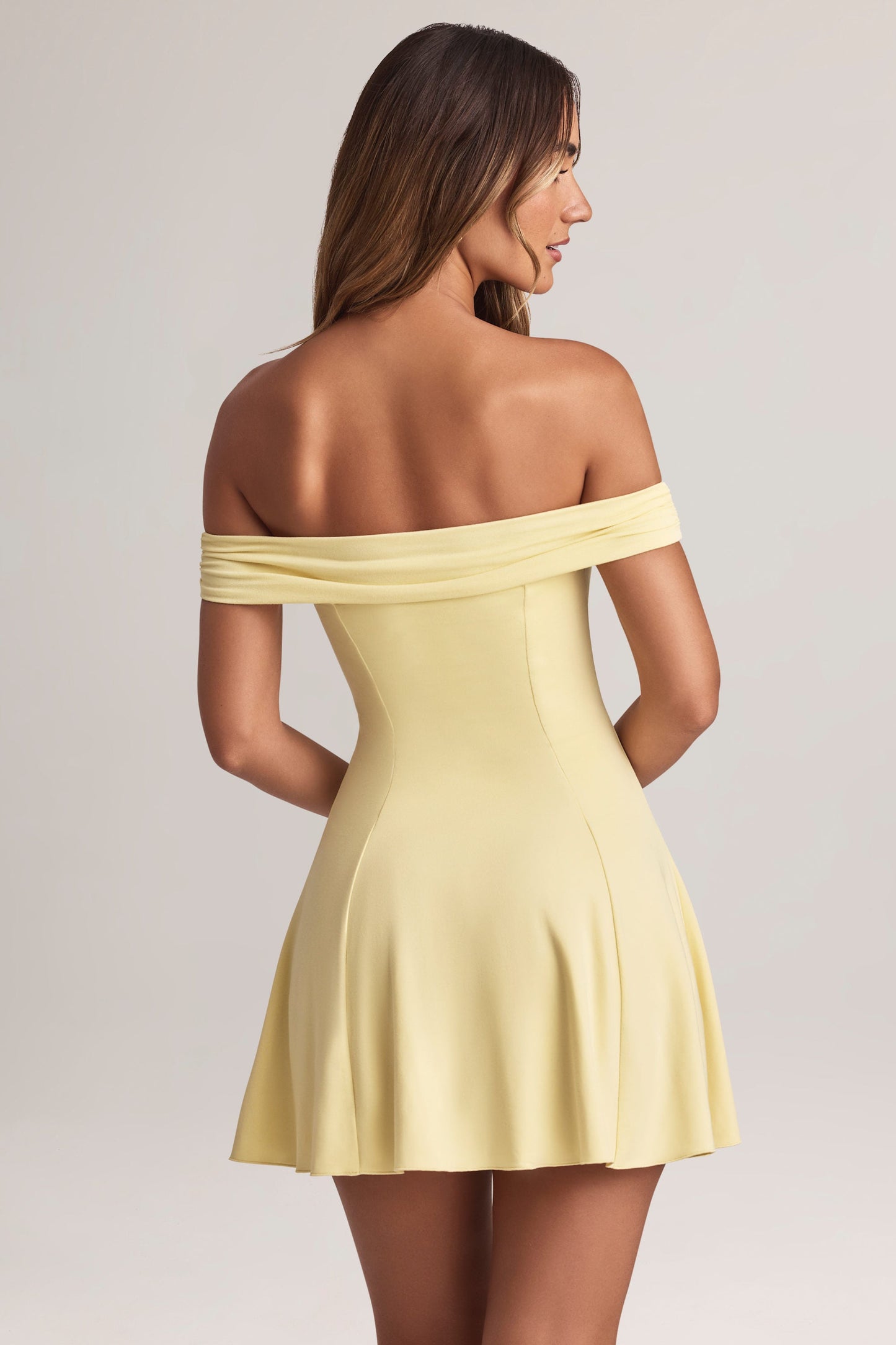 Modal Off-Shoulder A-Line Mini Dress in Lemon Sherbet