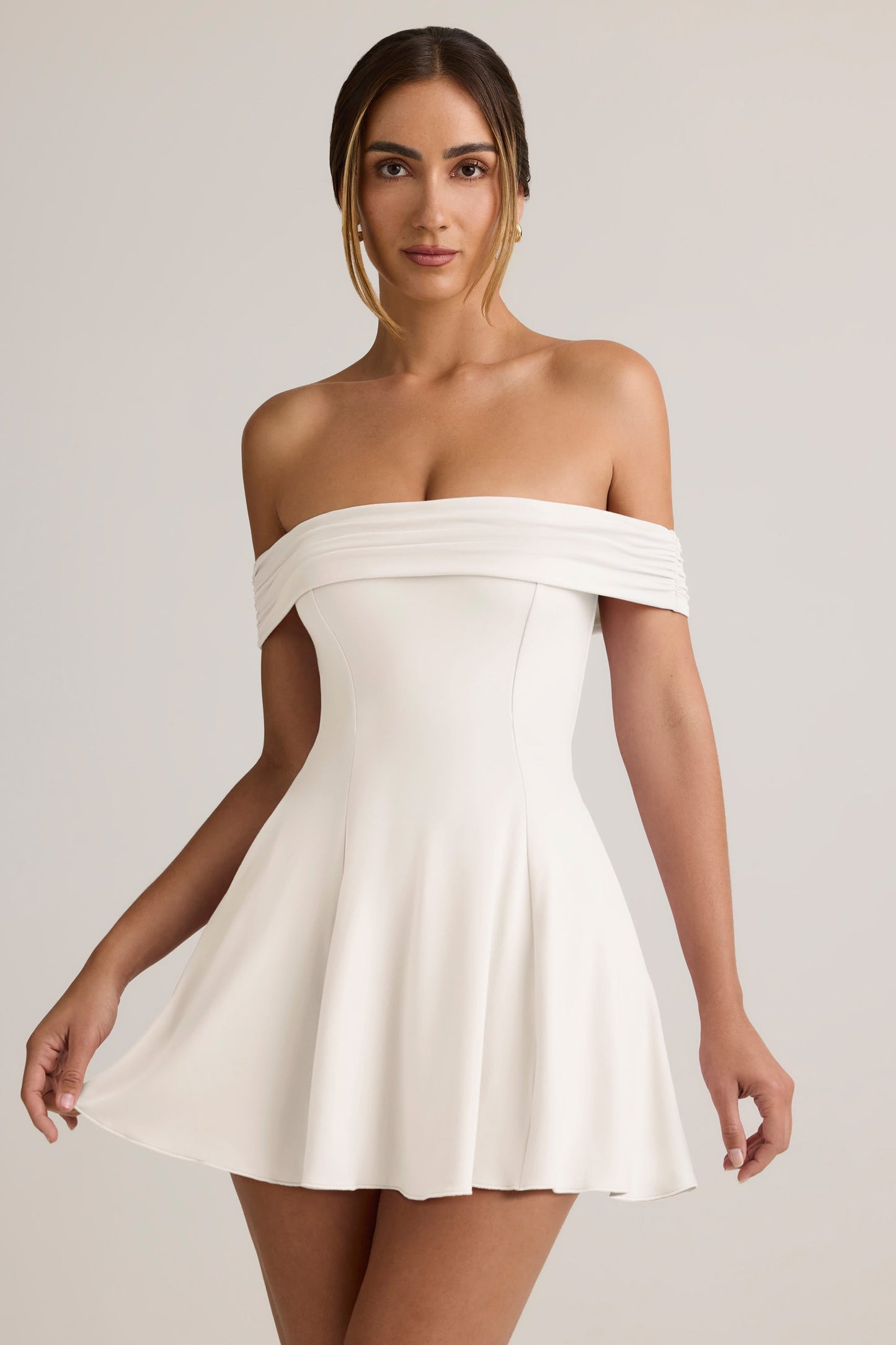 Modal Off-Shoulder A-Line Mini Dress in White