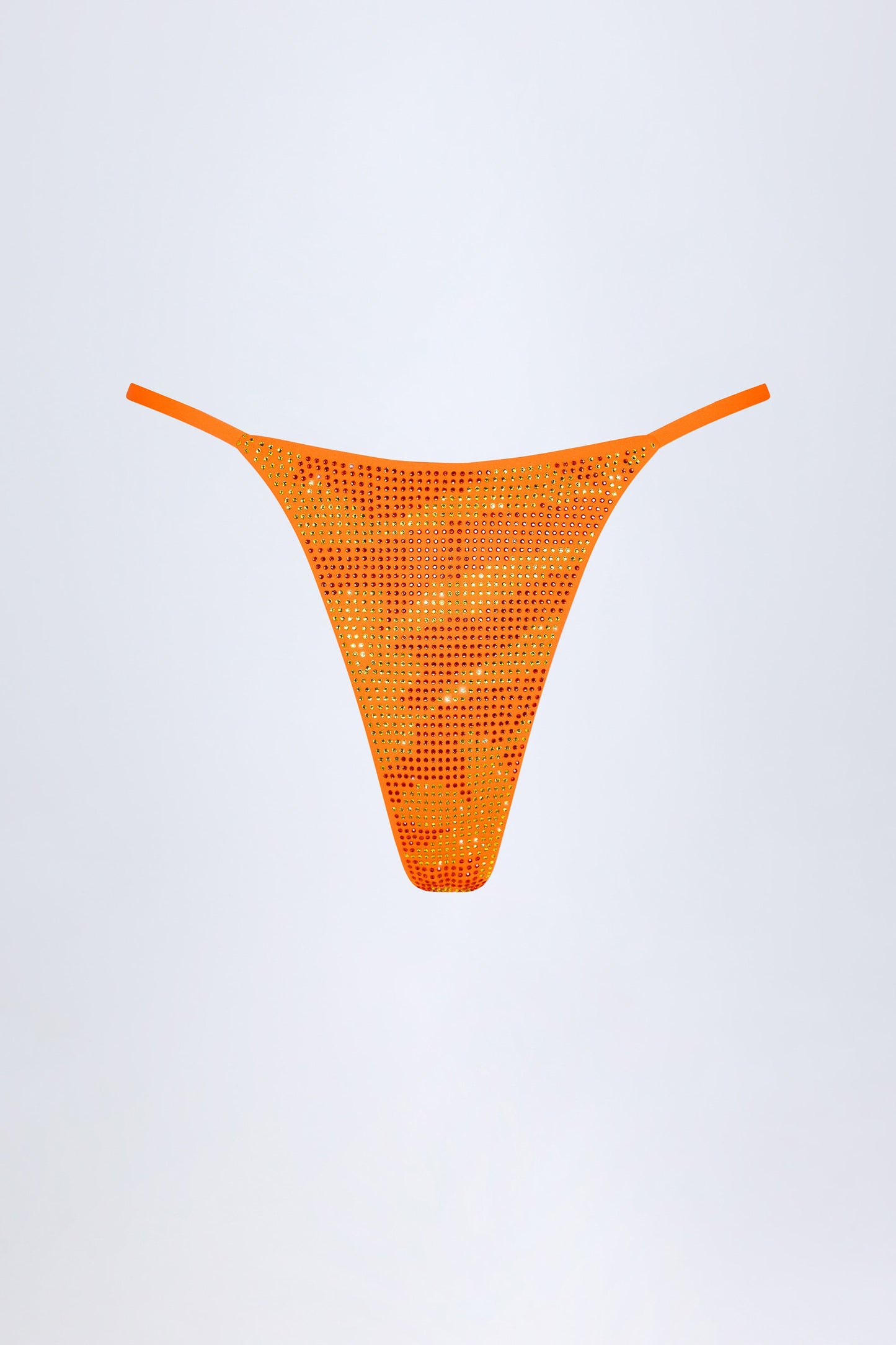 Embellished Thong Bikini Bottoms in Orange Tropical Print