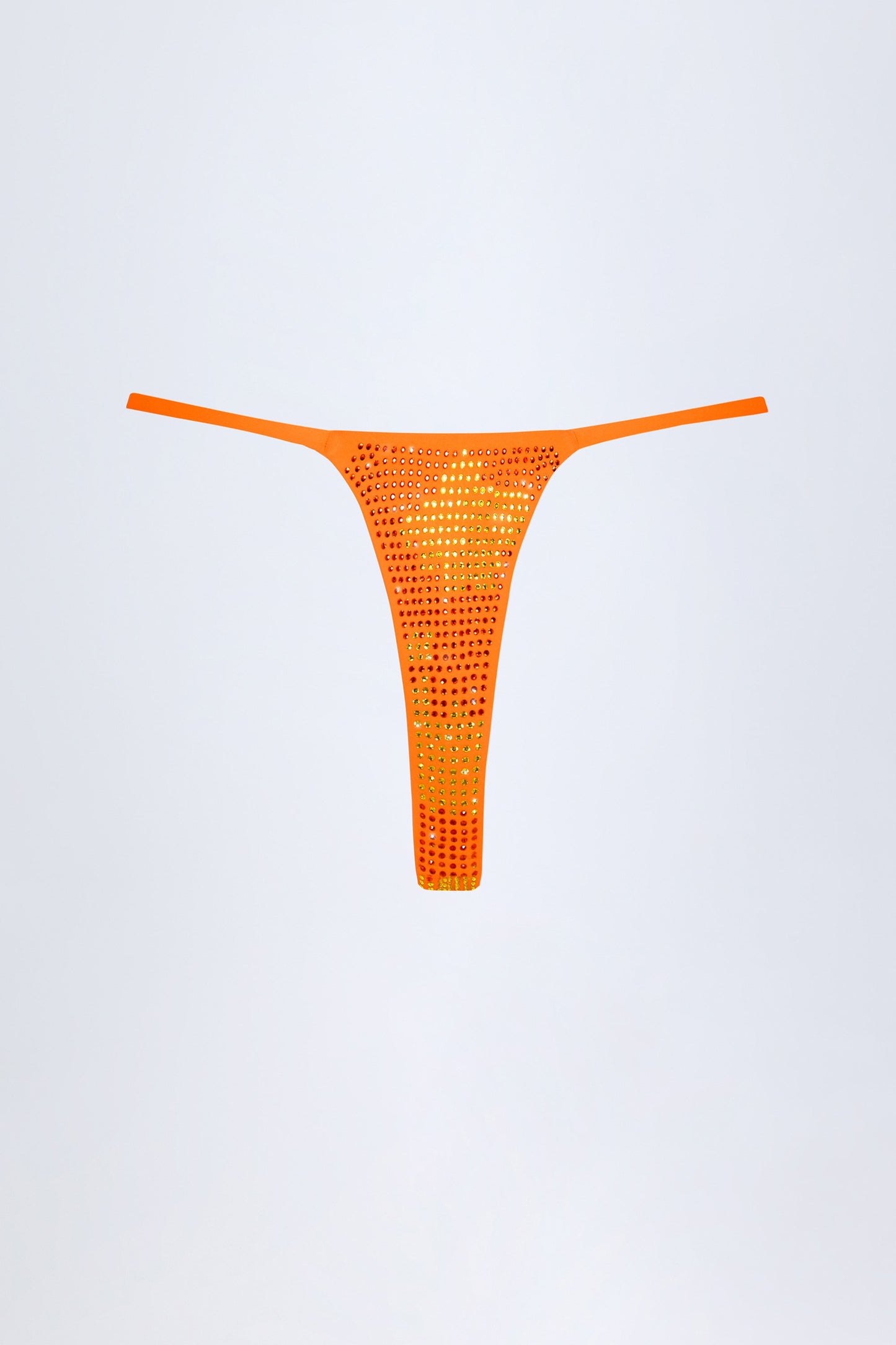 Embellished Thong Bikini Bottoms in Orange Tropical Print
