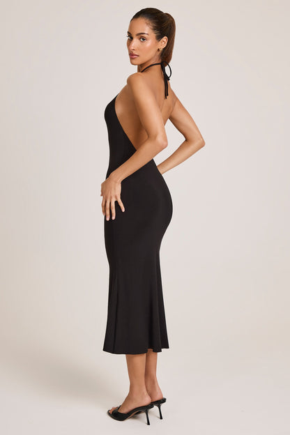 Modal Halterneck Midaxi Dress in Black