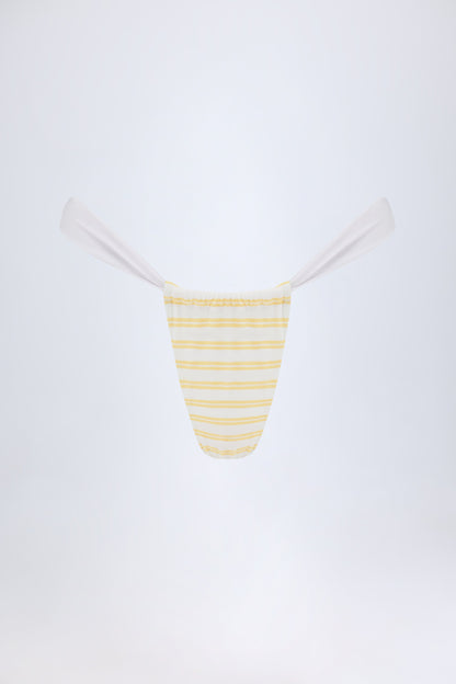 Ruched Cheeky Bikini Bottoms in Lemon Yellow Double Stripe